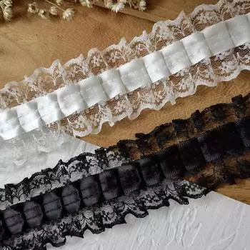 Черная кружевная отделка шириной 4,5 см - трехмерная плиссированная ткань в стиле Лолиты для штор и аксессуаров к одежде 1 meter белый