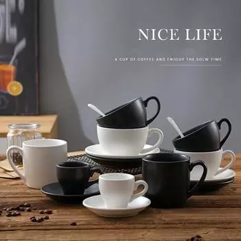 Черная кружка для эспрессо, 80 мл, профессиональная чашка для кофе из костяного фарфора, набор тарелок, итальянский стакан для латте, чая с молоком, Прямая поставка