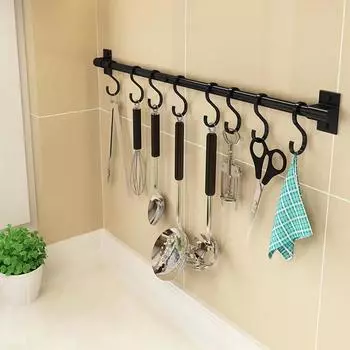 Черная кухонная стойка для крючков, барная стойка для кухни, кухонная полка в американском стиле, космическая алюминиевая рама, стойка для хранения кухонных принадлежностей и инструментов