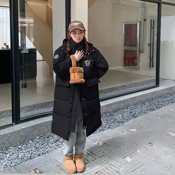 Черная куртка из хлопка, пуховик, женская куртка средней длины, зимняя новая утолщенная студенческая куртка из хлопка, хлопковая куртка S чёрный