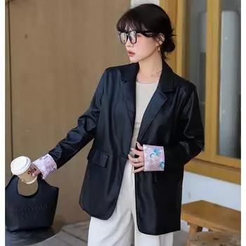 Черная куртка из искусственной кожи для женщин, весна и осень, новый гонконгский стиль, ретро, маленькая модная кожаная куртка для мотоциклиста M