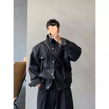 Черная куртка из искусственной кожи, мужская весенняя короткая куртка 4XL
