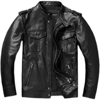 Черная куртка из натуральной кожи китайского размера, мужские куртки из натуральной коровьей кожи, мужские пальто, осень-весна Chaqueta De Cuero Para Hombre Casacos S чёрный