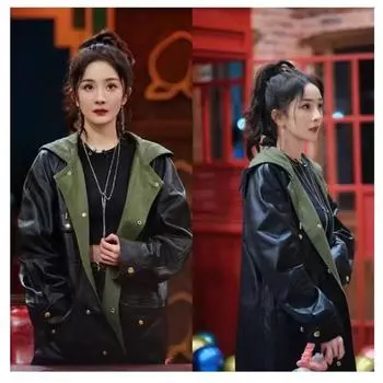 Черная куртка из натуральной кожи с капюшоном средней длины, женская, осень-зима S