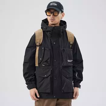 Черная куртка с капюшоном, мужская, американская, модная, брендовая, ветрозащитная, водонепроницаемая, альпинистская, костюм, куртка для инструментов M чёрный
