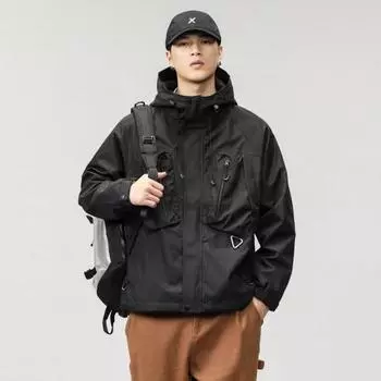 Черная куртка с капюшоном мужская свободная большого размера, мужская повседневная куртка, куртка, топовый трендовый бренд M флуоресцентный зеленый