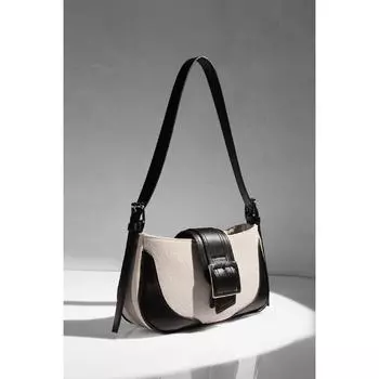 Черная льняная сумка на плечо с пряжкой