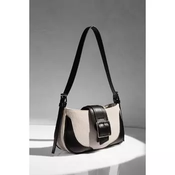 Черная льняная сумка на плечо с пряжкой