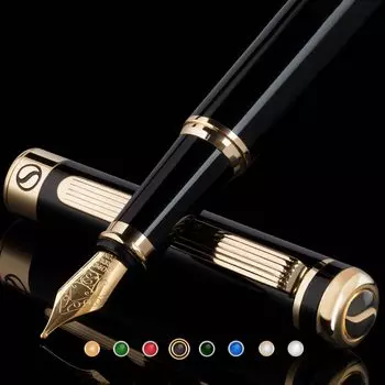 Черная лакированная перьевая ручка от Luxury с отделкой из 24-каратного золота и привлекательным пером Schmidt, покрытым 18-каратным золотом, элегантный подарочный набор для перьевой ручки для мужчин