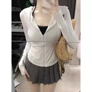 Черная ледяная шелковая одежда для защиты от солнца Женская 2024 Новинка Защита от УФ-лучей Приталенная Короткая Солнцезащитная одежда Тонкий Кардиган Куртка White S Suggested 37.50 kg-45.00 kg