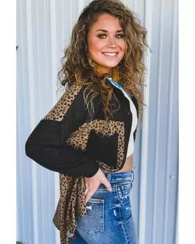 Черная леопардовая куртка в стиле пэчворк Azura Exchange S чёрный
