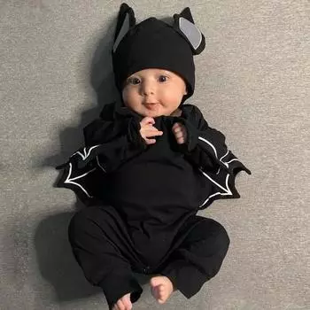 Черная летучая мышь с рисунком косплея, детские пижамы, боди для младенцев, одежда с длинными рукавами для малышей, одежда для мальчиков и девочек, детские комбинезоны, костюмы, костюм на Хэллоуин 70cm