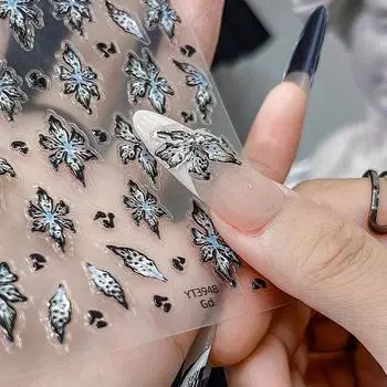 Черная лилия цветок наклейка для ногтей рельеф 3D желе пять лепестков цветок нейл-арт украшения наклейки Diy нейл-арт желе наклейка 1pcs