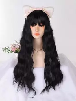 Черная Лолита длинные вьющиеся волосы с челкой парик повязка на голову 28inch