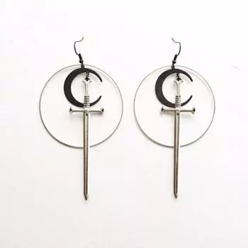 Черная Луна, серебристый меч, полый круг, дизайн, висячие серьги в готическом стиле, креативный подарок для женщин и девочек, повседневные