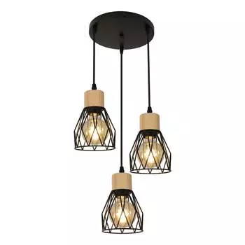 Черная люстра COMELY подвеска E27 железная для спальни винтажная деревянная