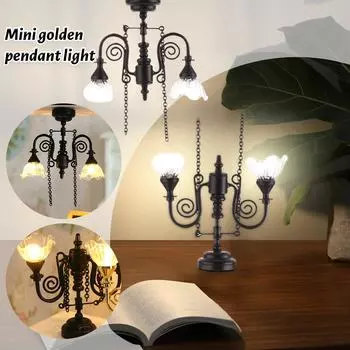 Черная люстра Модель Кукольный дом Аксессуары Кукольный домик Миниатюрная еда Игрушечная модель Сцена One Size