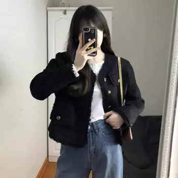 Черная маленькая ароматная куртка для женщин на раннюю весну и осень, новый корейский стиль, высококачественный дизайн, короткий кардиган, топ, модный S