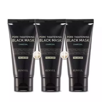 Черная маска-пленка для сужения пор Eunyul Pore Tightening Black Mask Peel-Off Pack 3 шт./Тип отшелушивания/Управление порами, 3 шт.