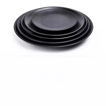 Черная матовая японская тарелка для риса, суши, закуски, меламиновая имитация фарфора, мелкая, плоская, R
