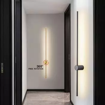 Черная медная светодиодная длинная полоса настенных светильников, настенное освещение для ТВ-фона в гостиной, внутреннее вращающееся светодиодное настенное бра для коридора Warm White 3000k