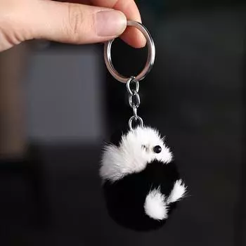 Черная мини-подвеска из норки, мягкий плюшевый брелок из норки, кавайный брелок из меха норки, панда, подвесной аксессуар Mink