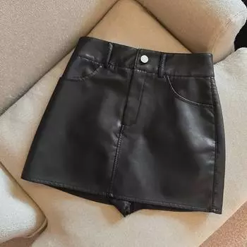 Черная мини-юбка А-силуэта из искусственной кожи с высокой талией - Коллекция Весна/Лето 2024 2XL