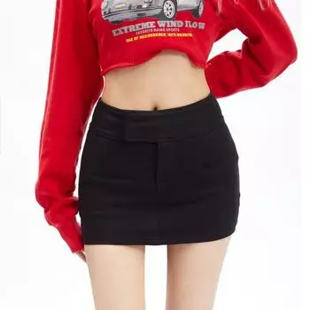 Черная мини-юбка женская летняя Y2k эстетичная эластичная высокая талия тонкая юбка трапециевидной формы модная повседневная уличная одежда Kawaii XS чёрный