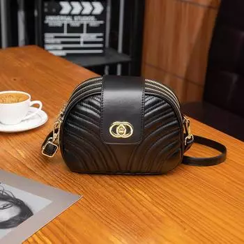 Черная многослойная женская маленькая сумка, мягкая кожаная сумка через плечо, модная текстура, универсальная, вместительная сумка на одно плечо для женщин чёрный