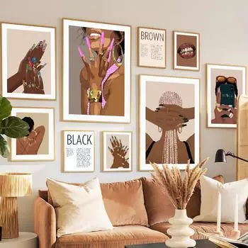 Черная модная девушка, парикмахерская, дизайн ногтей, салон, декор для гостиной, плакат и принт, настенная живопись на холсте, настенные панно Hoem A4 21X30cm No Framed