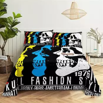 Черная, модная простыня из полиэстера с цифровым принтом и наволочкой, комплект постельного белья с принтом «Домашний уют», большая простыня 150X230cm(2Pcs)