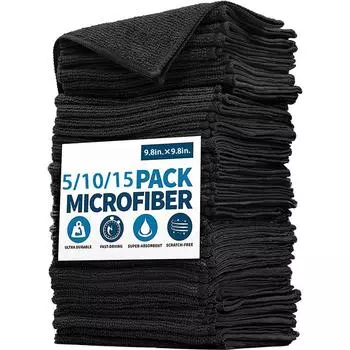 Черная мягкая салфетка для протирки — идеально подходит для автомобиля, дома и кухни, с высокой степенью впитываемости воды. 25*25cm (Minimum 10 pieces) чёрный