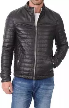 Черная мужская кожаная куртка из овечьей кожи, мотоциклетная байкерская стильная стеганая куртка ручной работы XS чёрный