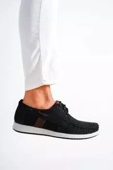 Черная мужская кожаная повседневная обувь из нубука из натуральной кожи