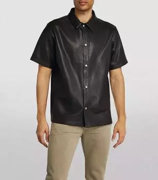 Черная мужская кожаная рубашка ручной работы из натуральной овчины, стильная байкерская, мотоциклетная, повседневная XS чёрный