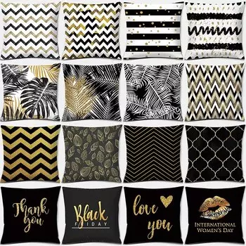 Черная наволочка с геометрическим принтом, украшение для дома, автомобильный диван, наволочка 40x40cm