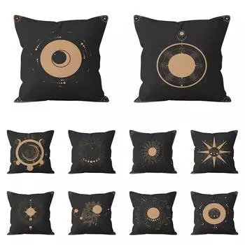 Черная наволочка с принтом солнца и луны для украшения автомобиля, офиса, гостиной, дома 40x40cm
