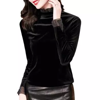 Черная нижняя рубашка женская с длинными рукавами внутренняя тонкая черная футболка верхняя часть M чёрный