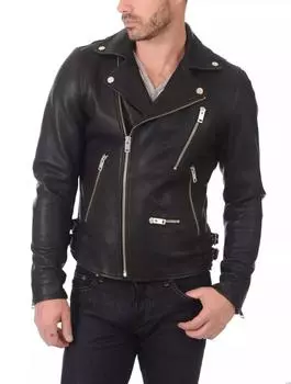 Черная новая мужская куртка из натуральной кожи ягненка, стильная байкерская куртка ручной работы XS чёрный