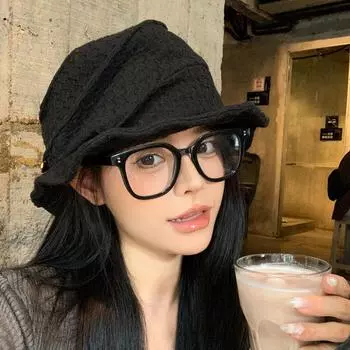 Черная панама женская 2024 новый асимметричный берет богатая женская дочка цилиндр показать лицо маленькая облачная фетровая шляпа M54-60cm