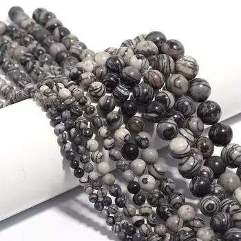 Черная паутина яшма 4, 6, 8, 10, 12 мм, круглые каменные бусины, свободные бусины для изготовления ювелирных изделий, бусины из агата, 15 дюймов, сделай сам Dia 4mm