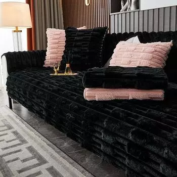 Черная плюшевая диванная подушка, толстый теплый чехол для дивана, наволочка для гостиной, зимняя универсальная подушка для сиденья, нескользящий чехол, тканевый чехол для подушки 70*70CM
