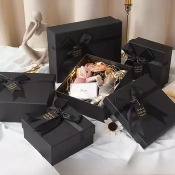 Черная подарочная коробка с бантом, лентой и этикеткой l изысканная подарочная коробка для губной помады, подходящая для дней рождения, свадеб, новоселья и Дня матери NO.3 20X18X8cm