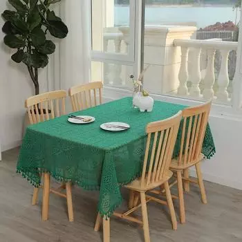 Черная полая чайная скатерть, зеленый стол, флаг, кружевная скатерть, винтажная пасторальная американская сельская хлопковая скатерть с кисточками, крышка стола 60x60cm 1pcs