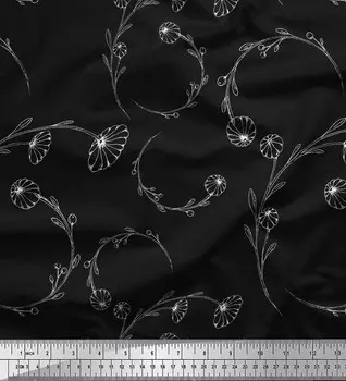 Черная поли креповая ткань Soimoi с художественными цветочными принтами в ярдах 42 дюйма 42 Inch Wide - Poly Crepe зелёный