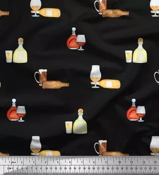 Черная полиэфирная креповая ткань Soimoi, дизайнерская ткань с принтом для бутылок и бокалов для вина, по метрам, 42 дюйма 42 Inch Wide - Cotton Voile чёрный