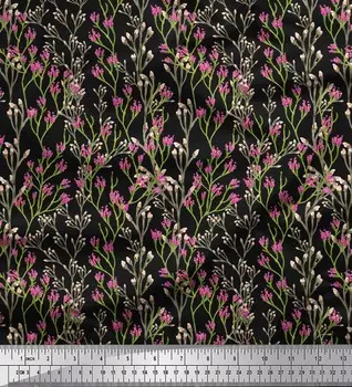 Черная полиэфирная креповая ткань Soimoi с акварельным принтом «Цветы и бутоны» по метрам, 42 дюйма 42 Inch Wide - Poly Crepe чёрный