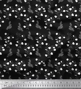 Черная полиэфирная креповая ткань Soimoi с цветочным принтом и листьями, ткань по метрам, 42 дюйма 42 Inch Wide - Poly Crepe чёрный