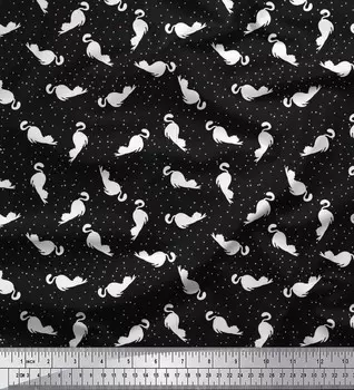 Черная полиэфирная креповая ткань Soimoi с цветочным принтом и кошачьим принтом в ярдах, 42 дюйма 42 Inch Wide - Poly Crepe чёрный