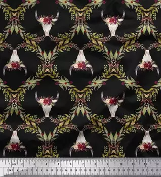 Черная полиэфирная креповая ткань Soimoi с цветочным принтом и головой коровьего черепа, дамасская декоративная ткань с принтом BTY, 42 дюйма 42 Inch Wide - Poly Crepe жёлтый